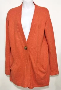 J. Jill S Orange V-Neck One-Button Long Cotton Angora Cardigan Sweater Pockets - Picture 1 of 5