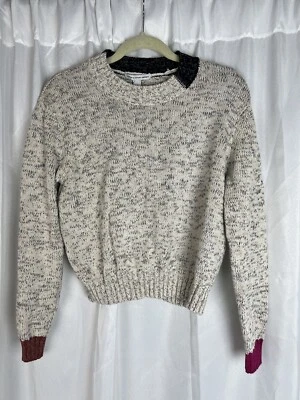 Otoño Cachemira Suéter Tweed Color Block Cuello Redondo Talla Pequeña NUEVO Algodón por Foto 1 de 4