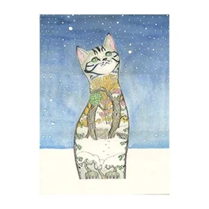 Cat in the Snow Christmas Card by Daniel Mackie - 7 x 5 inches with envelope - Picture 1 of 1