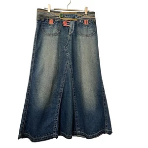 Carol Anderson x CAbi Midi Jean Skirt Size 2 Dark Wash Southwestern Festival Y2K - Picture 1 of 9