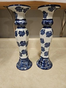 Tall Elegant Blue White PORTOFINO by Nanette Vacher for AMBIANCE Candledticks - Picture 1 of 7
