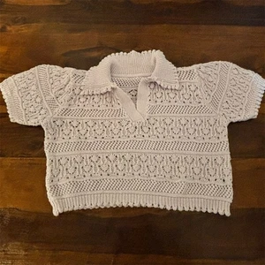 Cider Women's Lilac Crochet Collared Short Sleeve Blouse Size S - Picture 1 of 5