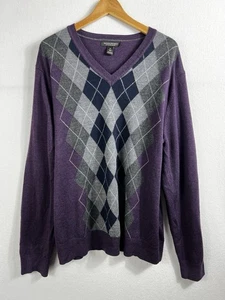 Banana Republic Herren XL Pullover extrafeine Merinowolle Argyle lila V-Ausschnitt - Bild 1 von 7