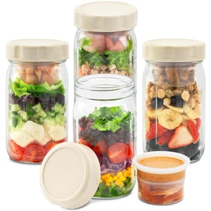 4 Stück Glas Salatgläser mit Deckel Meal Prep, Auslaufsicherer Behälter für Mittagessen, T... - Bild 1 von 6