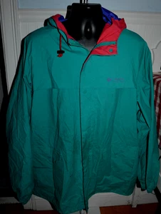 VTG COLUMBIA SPORTSWEAR MENS RAINCOAT PVC NYLON COLOR BLOCK 2XL JACKET HOODED - Picture 1 of 5