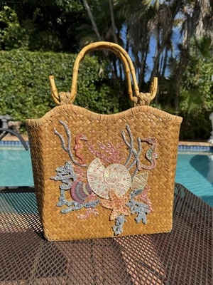 Bolso de Playa Vintage Cappelli Straworld Tejido de Mimbre con Asa de Bambú Foto 1 de 4