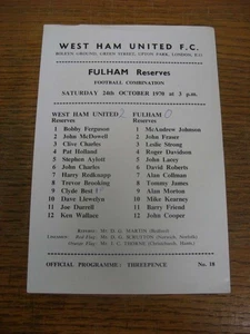 24/10/1970 West Ham United Reserves v Fulham Reserves (single sheet, folded, sc - Picture 1 of 1