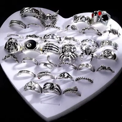 35 Silver Bulk Lot Rings For Men And Women Goth Grunge Fashion Ring Wholesale - Image 1 of 4