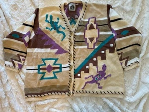 Storybook Knits Gecko Aztec Desert Gecko Buttons Southwestern Cardigan 2XL EUC - Picture 1 of 4