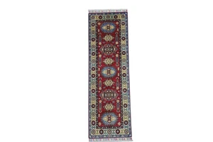 Hand-Knotted Kazak Afghani Wool Rug | Red 1'11" x 6' - Picture 1 of 6