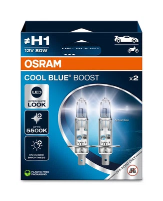 OSRAM H1 80W 12V COOL BLUE BOOST Coche Bombillas 5500K HYPER WHITE LOOK SET - Imagen 1 de 2