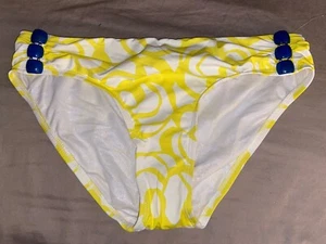 NWOT Perry Ellis Jeweled Shirred Tab Swimsuit Bikini Bottom M Yellow (B5) - Picture 1 of 2