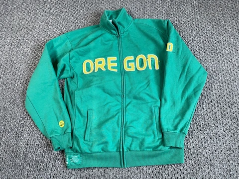 Oregon Ducks Football Sweatshirt Track Jacket Adult Large Green Stitched Yellow Cover