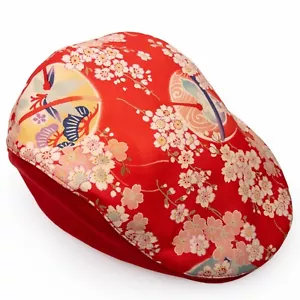 VTG Japanese Cherry Blossom Kimono Print Cotton Flat Cap One-Size Red: Jan24-A - Picture 1 of 7