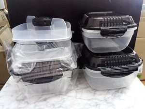 NEW 4 Lock n Lock Food Storage Containers Black Divided Square Lunch Boxs - Picture 1 of 10