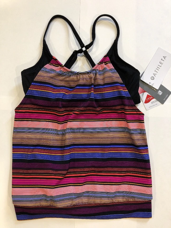 Athleta Womens Size 32 B/c Purple Capri Stripe Blousy Tankini Tank Top 451