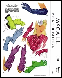 McCall Pattern #1188 Women's GLOVES Vintage 1940's Fabric Sewing Pick ~S~M~L~ - Picture 1 of 4