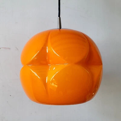 Lámpara colgante vintage 1960 Peil & Putzler vidrio opalino naranja era espacial años 60 Foto 1 de 4