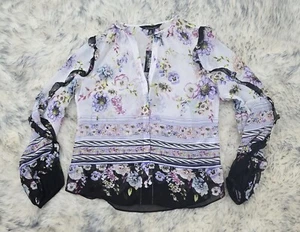 NWT WHITE HOUSE BLACK MARKET LS RUFFLE DETAIL BLOUSE TOP MULTI FLORAL Sz XS $89 - Picture 1 of 4