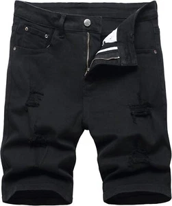 Men's Denim Shorts Slim Fit Stretch Ripped Comfort Flex Waist Casual Jean - Picture 1 of 34