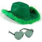 FUNCREDIBLE Green Cowgirl Hat with Glasses  - Halloween Cowboy Hat with Feathers