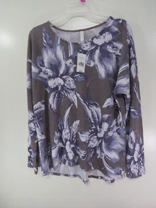 New Mia & Tess Top Size S Gray Purple Floral Long Sleeve Round Neck Casual - Picture 1 of 3