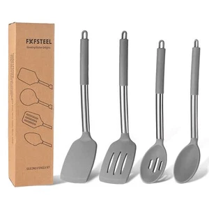Silicone Spatulas And Cooking Spoons 4pcs Kitchen Utensils Set Bpa Free Nonstick - Picture 1 of 8