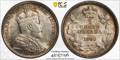 1902 Canada 5 Cent, PCGS MS-63 KM #9 - Image 1 of 4