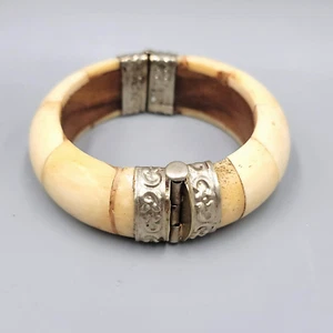 Vintage Statement Kamelknochen Armband mit Messing Intarsien 7,5 Zoll - Bild 1 von 14