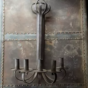 Gothic Black Iron 5 Arm Metal Wall Sconce Taper Candle Holder 19.5" VTG Goth - Picture 1 of 12