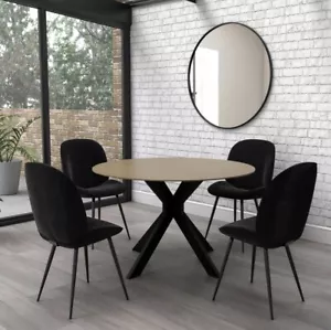 Black Dining Set Table and Four Velvet Chairs - Picture 1 of 7