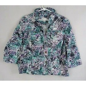Christopher & Banks Women’s Jacket Button Purple & Blue Abstract Jacket Size L - Picture 1 of 5