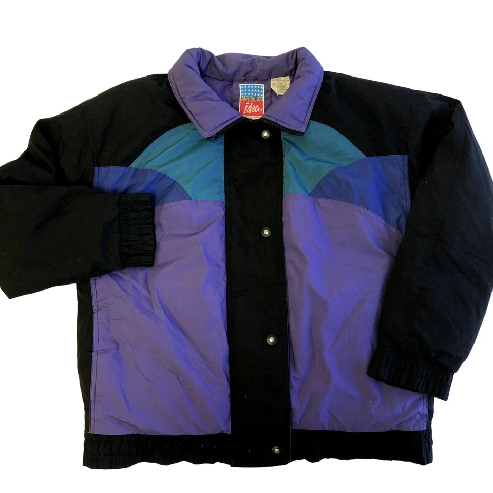 De Colección Años 80 90 Negro Púrpura ABAJO Relleno PUFFER Abrigo RETRO Invierno Nieve ESQUÍ Chaqueta XL Foto 1 de 4