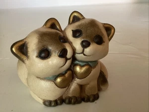 Vintage THUN Figur 2 Katzen offene Augen Herz Halsbänder Champagner + Gold Made Italy - Bild 1 von 9