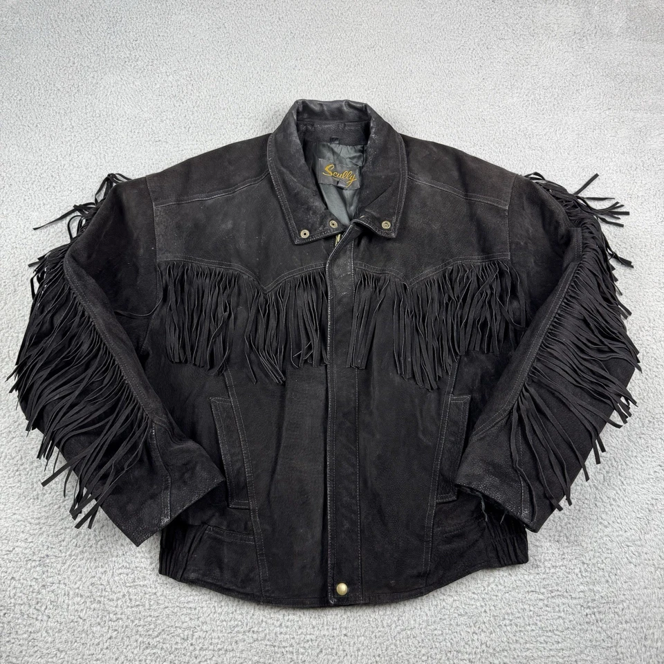 Vintage Scully Jacket Mens Size 44 Black Boar Suede Fringe Western Cowboy READ - Image 1 of 4