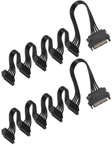 1 to 5 SATA Power Splitter Cables 19.7 in (500 mm) - 15 Pin Male to Female Po... - Picture 1 of 6