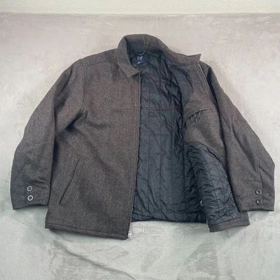 Vintage GAP Bomber Jacket Men 2XL Brown Wool Herringbone Zip Up Quilt Lined - Image 1 of 4