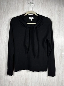 Milly New York Medium Black Wool Sweater Tie Neck Luxe Classic Chic - Picture 1 of 4