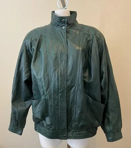 Vintage 80s 90s Womens Boundary Waters Green Leather Zip Front Jacket Size Large - Picture 1 of 9