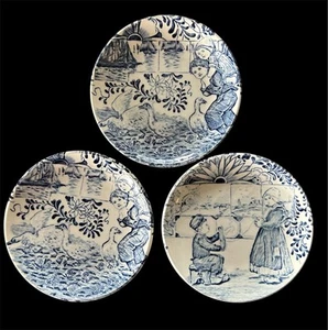 Vtg Set of 3 Delft Boch Tea Plates 4.25 Inches - Picture 1 of 3