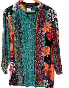 Carol Little Vintage künstlerisch bunte hell geknöpfte Tunika Shirt 6 USA EUC g5 - Bild 1 von 7