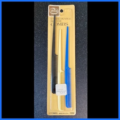Vintage 1980’s Goody 3 Unbreakable Mousse Tail Comb Set #229 Made In USA NOS - Image 1 of 3