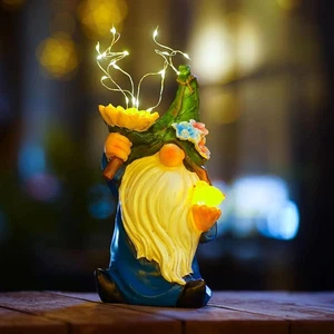 Outdoor Garden Gnomes Statue: 9.5‘’ Solar Garden Decor with LED Light Patio Yard - Picture 1 of 12