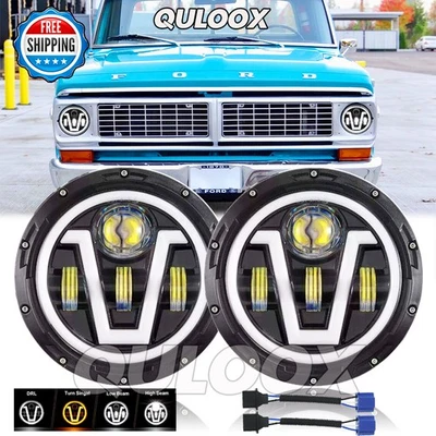 For 1953-1977 Ford F100 F250 F350 Pickup Pair 7" inch LED Headlights H4 Foto 1 de 4