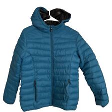 Spyder Timeless Med Down Puffer Jacket Coat Womens XL Teal Blue Full Zip Hooded