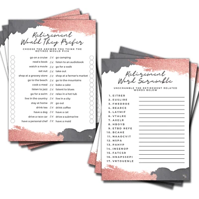 50 Rose Gold Retirement Party Games for Women Word Scramble Would They Prefer - Image 1 of 4
