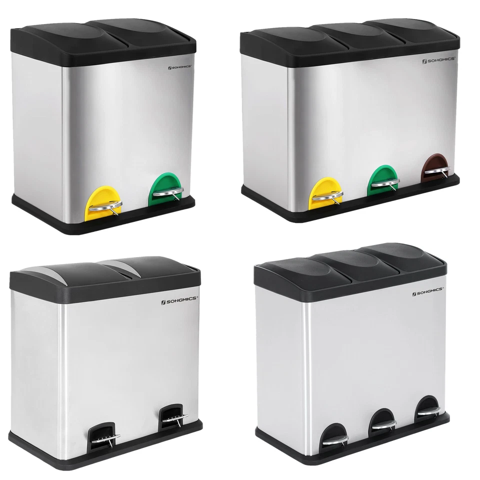 Mülleimer Abfalleimer Papierkorb Mülltrenner Recycling Treteimer Küche SONGMICS - Bild 1 von 1