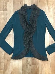 Vestido Negro Berlín Verde Oscuro Transparente Mohair con Volantes Cuello en V Top UK12/40 A26 - Imagen 1 de 12