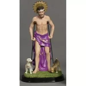St. Lazarus Statue 5 Zoll auf Krücken Hunde Holzsockel robust Harz - Bild 1 von 1