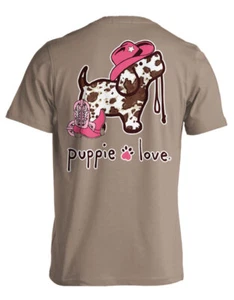 New PUPPIE LOVE COWGIRL PRINT COW T-SHIRT - Picture 1 of 2